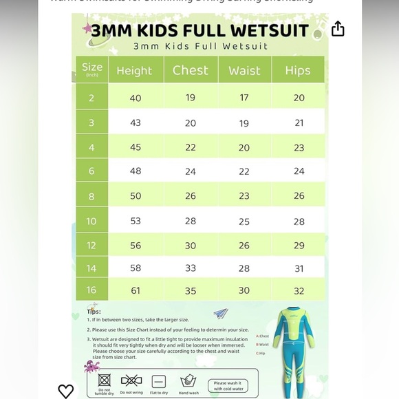 Vofiw Kids 3mm Neoprene Wet Suit with back zipper - Picture 4 of 5